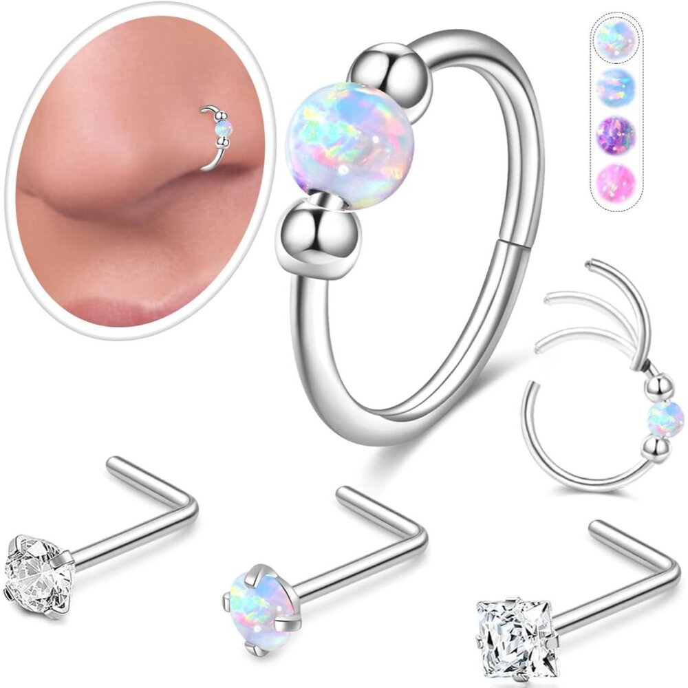 Fashionable Nose Rings With Opal Gem And Cubic Zirconia Comfortable  Durable
